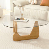 Générique Table Basse, Vintage Ovale Petite Table Basse Pas Cher-Moderne Tables d Appoint, avec Piètement en Bois Massif et Plateau en Verre Trempé, pour Salon, Bureau, 82×65×40cm