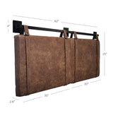 Nathan James Harlow Tête de lit rembourrée en Tissu avec Sangles en Cuir PU Vintage et Rails en métal Noir Mat, Métal Cuir, Marron/Noir, Queen Size