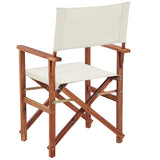 2 Chaises Fauteuils Metteur en Scène Pliantes en Bois Acacia Naturel avec Accoudoirs et Assise Blanc Cassé pour Jardin Extérieur Boho