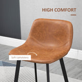 HOMCOM Bar Stools Set of 2, PU Leather Kitchen Stools, Upholstered Breakfast Bar Chairs with Backrest, Steel Legs for Home, Dining Room, Brown (tabourets de Cuisine en Cuir PU, chaises de Bar