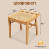 HOMASIS Tabouret de toilette de maquillage en bambou, banquette assise en bambou et rotin capacité de charge jusqu'à 120 kg, petite chaise cosmétique coiffeuse, salon, chambre à TF11088XKES