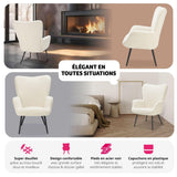 TecTake® Fauteuil Relax Confortable en Tissu Bouclette Fauteuil Scandinave Moelleux avec Accoudoirs & Dossier Ergonomique pour Salle à Manger, Salon, Chambre, Siege Bureau, Allaitement - Blanc
