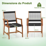 GOPLUS Lot de 2 Chaises Jardins Bois d'Acacia, Tissées en Corde, 2 Pcs Fauteuils d’Extérieur pour Terrasse, Jardin, Arrière-Cour, Charge 160KG,64 x 57 x 90 cm