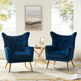 HULALA HOME Fauteuil de lecture confortable, à oreilles, rembourré, avec pieds en métal doré, confortable, en velours, pour salon, chambre à coucher, bleu