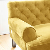 Loberon Canapé Carme, Chesterfield, surpiqué, toucher doux, aspect élégant, housses de coussin amovibles, meubles de siège, bois de manguier, velours de polyester, polyester, jaune