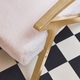 sweeek - Fauteuil scandinave Bois d'hévéa et Tissu Effet Fausse Fourrure Blanc crème