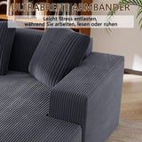 Sapgaks Canapé désossé entièrement compressé,canapé d'angle avec méridienne en Forme de L,Grand canapé 3 Places 261 cm,Profondeur d'assise 70 cm,Velours côtelé,Aucun Assemblage requis (Gris)