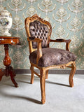 CasAmin Home & Living Chaise à accoudoirs marron clair rétro style baroque français velours chocolat chaise pour décoration intérieure