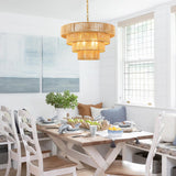 Schindora 50Cm Suspension Rotin Boho,Tissé À La Main Lustre 6-Lights Suspension Luminaire 4 Round Transitional Rustic Grand Suspension Naturelle Pour Cuisine Chambre Salon Couloir,Laiton
