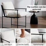 Wahson Lot de 2 Chaise Salle à Manger en Chenille Chaise de Cuisine Moderne Rembourré avec Pieds en Métal, Chaise de Salon avec Accoudoirs pour Salle à Manger/Chambre/Restaurant,Blanc