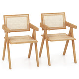 RELAX4LIFE Lot de 2 Chaise Salle a Manger en Bambou, Chaise Cannage Rotin avec Accoudoirs, Dossier Incurvé, Chaise Bois Chandigarh pour Salon Café Bar, Hauteur d’Assise 45 CM (2)