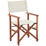 2 Chaises Fauteuils Metteur en Scène Pliantes en Bois Acacia Naturel avec Accoudoirs et Assise Blanc Cassé pour Jardin Extérieur Boho
