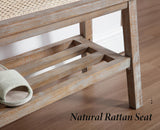 Wahson Banc à Entrée Moderne et Rétro Banc à Chaussures Banc de Rangement, Banc avec Étagère de Rangement, Banc Bois et Rotin pour Salon et Entrée, Beige