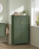 VASAGLE Armoire de Salle de Bain, Meuble de Rangement, Placard de Cuisine avec 4 Portes, Étagères Réglables, 30 x 60 x 110 cm, Vert Forêt BBC552C01