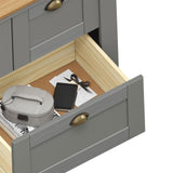 IDIMEX Commode Chambre Bolton L 110 cm en Bois Massif Gris et Brun 7 tiroirs Meuble de Rangement Adulte Buffet Pratique Style Campagne Classique avec Poignets Coquille en métal Coloris Bronze