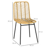 HOMCOM Lot de 2 chaises de Salle à Manger Chaise de Cuisine Design bohème en résine tressée Imitation rotin et piètement métal - 44 x 58 x 85 cm - Jaune