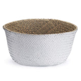Panier Jonc De Mer Rangement Panier Plante Seagrass de Fleur Corbeille en Paille (Naturel + Blanc)