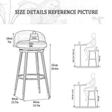 Lot de 2 tabourets de bar pivotants avec dossier rembourré à 360° en velours - Hauteur de comptoir - Tabourets de cuisine et de petit-déjeuner - Pieds en métal doré - Gris - 65 cm