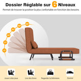 COSTWAY Fauteuil Convertible 1 Place, Fauteuil-Lit Chauffeuse 4-en-1 Dossier Réglable 6 Position, Oreiller, Siège Rembourré, Accoudoirs, Cadre Métal, Canapé-Lit Pliant pour Maison, Bureau (café)