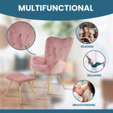 Albatros Fauteuil avec Tabouret York, Rose, Housse en Velours, confortablement rembourré, Fauteuil TV, Fauteuil rembourré