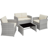 TecTake® Salon de Jardin Exterieur en Résine ressée 4 Places Table de Jardin, 1 Canapé de Jardin, 2 Fauteuil Jardin, Coussins Inclus, Mobilier de Jardin pour Amenagement Balcon - Gris Clair