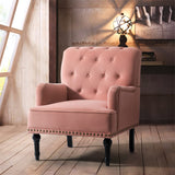 HULALA HOME Fauteuil à Oreilles avec accoudoirs du Milieu du siècle Chaise d'appoint Moderne en Velours à Dossier Haut avec Pieds en Bois Fauteuil Club rembourré pour Salon Chambre à Coucher Rose