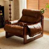 LAITEGOG Fauteuil Lounge Vintage, Fauteuil Confortable en Cuir ciré à l'huile avec Structure en Bois Robuste, canapé rembourré et Douillet for Salon, Chambre, Balcon, Bureau à Domicile(Vintage Brown)