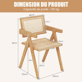 RELAX4LIFE Lot de 2 Chaise Salle a Manger en Bambou, Chaise Cannage Rotin avec Accoudoirs, Dossier Incurvé, Chaise Bois Chandigarh pour Salon Café Bar, Hauteur d’Assise 45 CM (2)