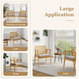 COSTWAY Lot de 2 Fauteuils de Salon 1 Place, Fauteuil Relax avec Cadre en Bois d’Hévéa, Fauteuil d'Appoint avec Dossier en Rotin Respirant & Coussin Amovible, pour Bureau, Salle d'Étude, Charge 135KG