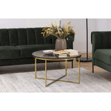 Toilinux.com Table Basse Ronde Effet marbre en Bois et métal - L.80 cm x H. 45 cm - Marron et Doré