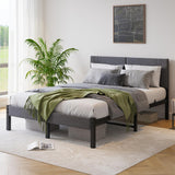 DUMEE Cadre de lit king size de 1,5 m avec tête de lit rembourrée, cadre de lit rembourré avec support à lattes en métal, lit king size gris