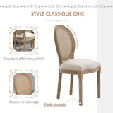 HOMCOM Lot de 2 chaises de Salle à Manger - Chaise de Salon médaillon Style Louis XVI - Bois Massif sculpté, patiné - Dossier cannage - Aspect Lin Beige