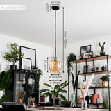 Suspension Vevino, suspension en métal/verre en noir/ambre, luminaire avec abat-jour en verre (Ø 20 cm), hauteur max. 150 cm, 1 x E27, ampoule(s) non incluse(s)