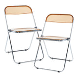 [en.casa] Lot de 2 Chaises Pliantes Ensemble de 2 Sièges de Salle à Manger Set de 2 Chaises pour Invités Cuisine Bureau Acier Chromé Polycarbonate 74 x 46 x 47 cm Orange Transparent