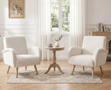 chairus Fauteuil de Loisirs en Fausse Fourrure Modern Chaise de Relaxation pour Salon Sofa de Chambre avec Pieds en Bois (Blanc)