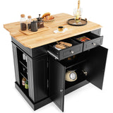 COSTWAY Ilot Central Cuisine Comptoir en Bois d'Hévéa Pliable, Étagères Réglables à 3 Niveaux, Desserte de Cuisine de Service avec Tiroirs, Supports Latéraux et 2 Portes, 61 x 120 x 92 cm, Noir