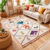 UN AMOUR DE TAPIS - tapis pour la salle à manger berber tribal mk 03 bleu, écru, jaune, gris, orange, noir, gris, beige, rose, vert, blanc - 200 x 290 cm - tapis berbère inspi 4581