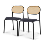ZHDOKA Chaise Salle a Manger Lot de 2, Dossier Rotin Cannage, Siège Rembourré en Similicuir, Pieds en Métal, Chaises de Cuisine Modernes, Chaise en Bois Salle a Manger pour Salon, Cuisine