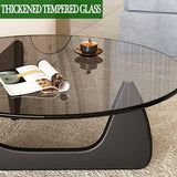 MZBDYYF Table Basse Triangulaire Moderne du Milieu du siècle avec Dessus en Verre et Base en Bois pour Le Salon - Conception Ovale rétro pour Le Bureau à Domicile - Finition Brune Naturelle