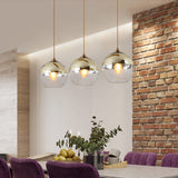 Euone_Clothes Suspension Luminaire avec Abat-jour Boule en Verre Semi-plaqué, Lampe Suspendue de Plafond Moderne, Lustre de Chambre de Salle à manger de Cuisine (Or, 20cm), (‎DGY-1004)