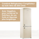 Severin Réfrigérateur Congélateur combiné, Pose libre, Longueur 55 cm, 244 L, Classe D, Combiné Réfrigérateur design Rétro, Crème, RKG 8919