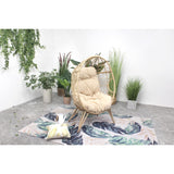 Fauteuil Œuf sur Pied avec Coussin Moelleux Beige - Design Jane en Résine Tressée Aspect Rotin - Hamac Suspendu Stable pour Balcon, Jardin ou Salon - Structure Acier Robuste, Résistant aux Intempéries