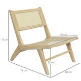HOMCOM Fauteuil de Salon Relax, Fauteuil Lounge, Design bohème, Structure Bois d'hévéa, Dossier Assise cannage, Assise Profonde, pour Salon/Chambre, Naturel