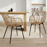 IDMarket - Lot de 2 chaises de Salle à Manger, fauteuils de Table Summer Effet rotin Pied métal Noir