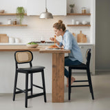 Ya-Home Lot de 2 Tabourets de Bar en Bois Chaise de Bar Rotin Tabourets de Cuisine Confortable en Cuir PU Chaise Bar avec Repose-Pieds, Noir