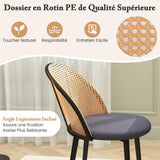 COSTWAY Lot de 2 Chaises Bois Salle à Manger, Chaise Cannage sans Accoudoirs, Siège Rembourré, Pieds Fuselés en Métal, Hauteur d’Assise 46 cm, Chaise en Rotin PE pour Restaurant, Salon