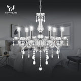 TRY-YEAN Lustre Baroque à 6 Bras Lustre Transparent Cristal K5 Lustre Pampille Suspension Lampe de Plafond avec Chaîne Réglable pour Chambre, Salon, Salle à Manger, Restaurant, E14