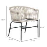 Outsunny Lot de 2 fauteuils d'extérieur chaises de Jardin 2 Places et métal et Corde PE avec Coussins, Noir et Gris