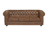 Vente-unique - Canapé 3 Places Chesterfield en Microfibre Aspect Cuir Vieilli