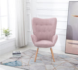FURNISH1 Fauteuil Salon, Surface de siège en Tissu Rose, Dossier Confortable, Jambes de Tabouret en Bois Massif.